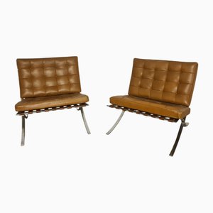 Sillones Barcelona de color caramelo de Mies Van Der Rohe para Knoll, años 60. Juego de 2