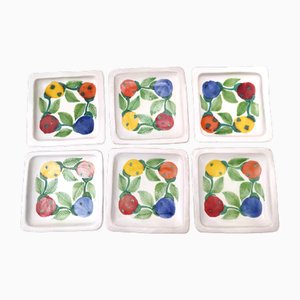 Vintage Hand-Crafted Square Earthenware Plates from De Simone, Italy, 1964, Set of 6