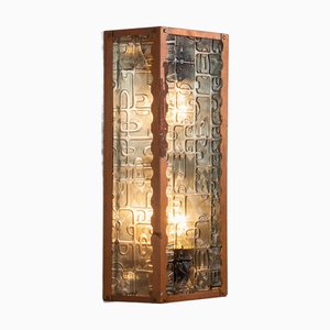 Brass Wall Lamp with 3 Glass Relief Panels from Gnosjö Konstsmide, Sweden, 1960s