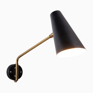 Minimalistic Adjustable Wall Lamp in Brass and Black Painted Metal, Italy, 1950s
