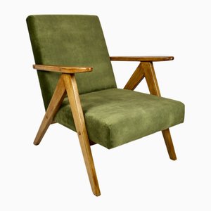 Butaca modelo B-310 con tapicería en verde oliva, años 70