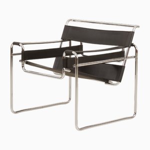 Sedia Wassily in pelle nera di Marcel Breuer per Gavina, Italia, anni '60