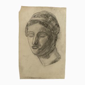 Berger Lheureux Dit Biloul, Academic Face Sketch, Charcoal, 20th Century