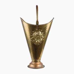 French Rustic Brass and Copper Base Umbrella Stand with Embossed Decoration, 1890s
