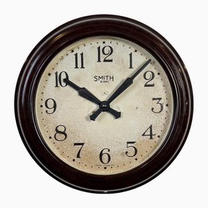 Braune Vintage Wanduhr aus Bakelit von Smith, 1950er