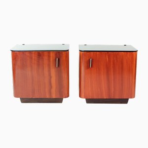 Bedside Tables with Black Glass Tops, Former Czechoslovakia, 1960s, Set of 2