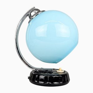 Blue Opaline Glass & Ceramic Base Table Lamp, 1950s