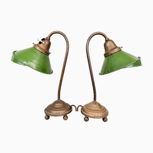 Enamel & Cast Iron Desk Lamps, Former Czechoslovakia, 1920s, Set of 2
