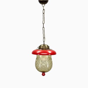Cut Glass & Brass Mushroom Pendant Light, Germany, 1950s