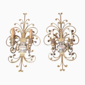 Wrought Iron and Silver Wall Lamp from Maison Baguès, 1950, Set of 2