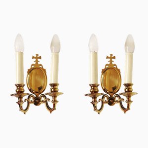 French Belle Epoche / Art Deco Eagle Wall Sconces in Brass, 1930s, Set of 2
