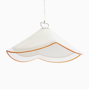 Große Weiße Glas Hängelampe Kalmar-Fazzoletto zugeschrieben, Österreich, 1970er