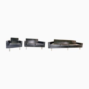 Mobilier de Salon Modèle F410 en Cuir Noir par Theo Ruth pour Artifort, 1950s, Set de 3