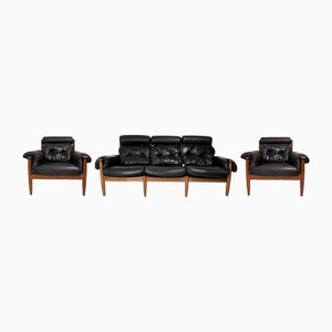 Amiral Lounge Chairs and 3-Seater Sofa with Coffee Table by Eric Merthen, 1960s, Set of 4