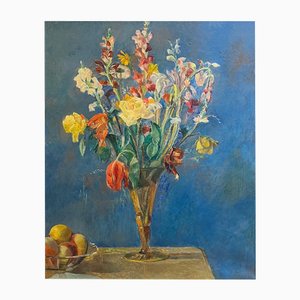 Fernand Blondin, Flores y frutos, óleo sobre lienzo