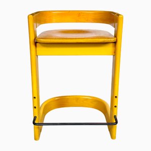 Brutalist Wooden Stool with Backrest, Germany, 1970s