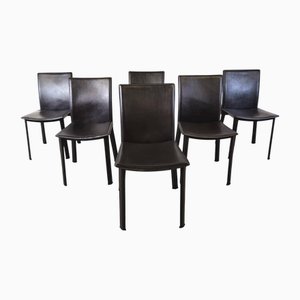 Italian Leather Dining Chairs, 1980s, Set of 6