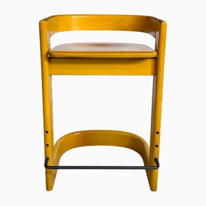 Brutalist Wooden Stool with Backrest, Germany, 1970s