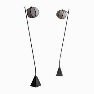 Lampadaires Lanterna avec Structure en Fer et Abat-jour Sphérique en Tissu, Set de 2