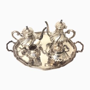 Louis XV Tee- und Kaffeeservice mit Silbernes Tablett, 1950er, 5er Set