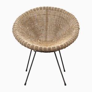 Lounge Chair in Wicker and Bamboo, 1950s