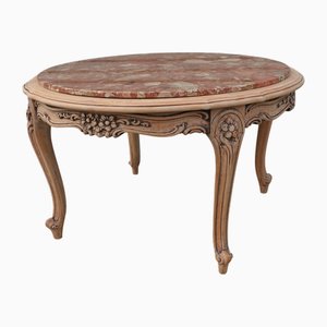 Table Basse Sculptée Circulaire avec Plateau en Marbre, France, 1960s