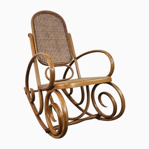 Rocking Chair Viennoise en Bois et Paille de Vienne, 1930s-40s