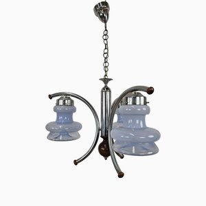 Mid-Century Italian Metal Chandelier with 3 Glass Shade Light Points, 1970s