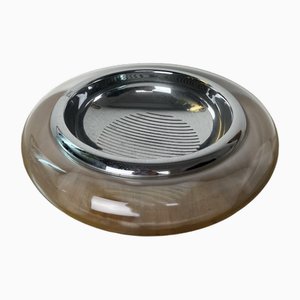 Mid-Century Murano Glass and Steel Fruit Bowl in the style of Vistosi, 1960s