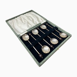 Antique Sterling Silver Coffee Spoons from W. J. M and Co. Birmingham, England, 1909, Set of 6