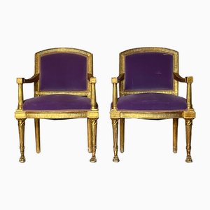 Poltrone in stile Luigi XVI dorate, set di 2