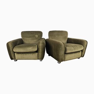 Set of Vintage Armchairs in Green Fabric, 1970s