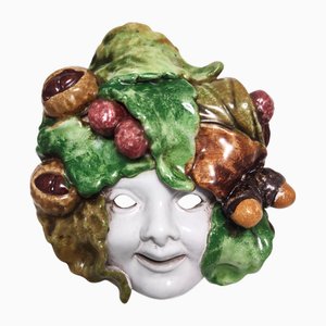 Vintage Earthware Commedia Mask attributed to Eugenio Pattarino, Florence, 1960s