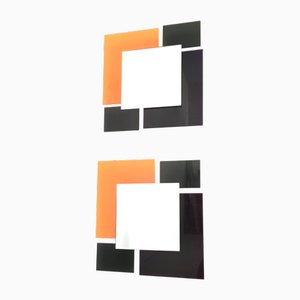 Postmodern Black and Orange Wall Mirrors attributed to Ettore Sottsass, 1980s, Set of 2