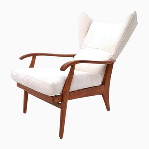 Butaca reclinable vintage con estructura de cerezo, años 50
