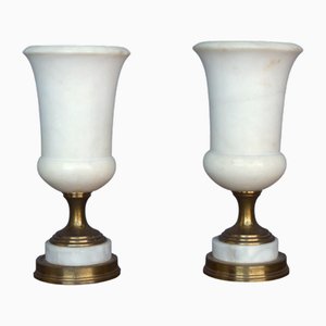Lámparas de mesa Torchiere de alabastro, años 50. Juego de 2