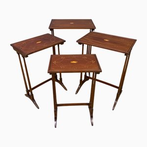 Tables Gigognes en Acajou Marqueté, 1900s, Set de 4