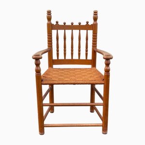 Antique Jacobean Style Armchair in Beech and Braided Seat