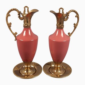 Vintage Advertising Bottles in Gilt Brass and Pink Ceramic, Set of 4