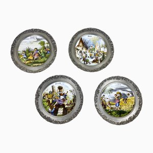 Vintage Wall Plates in Porcelain and Tin from BMF, 1970s, Set of 4