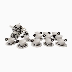 Black and White Ceramic Tea and Coffee Service for 6 from MAS, 1990s, Set of 17