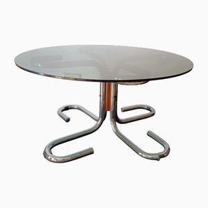 Table Basse Space Age en Chrome avec Plateau en Verre Fumé dans le style de Giotto Stoppino, 1970s