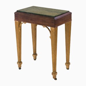 Petite Table Console Début 19ème Siècle en Marbre des Alpes Vertes, Acajou et Doré