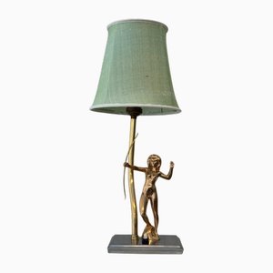 Lampada da tavolo Art Déco con femmina in ottone e acciaio, Svezia, anni '20
