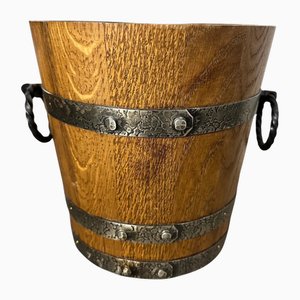 Vintage Brutalist French Wine Cooler in Oak and Wrought Iron, 1970s