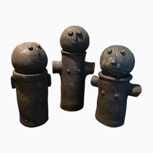 Dutch Brutalist Handmade Naive Figures in Earthenware Pottery, 1960s, Set of 3