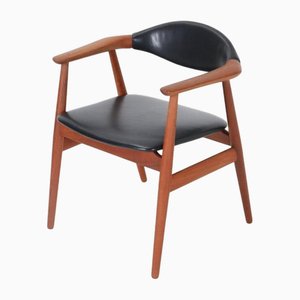 Teak Armchair with Black Leather attributed to Svend Aage Eriksen for Glostrup, 1960s
