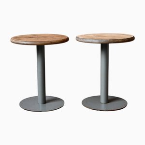 Industrielle Hocker aus Holz & Grauem Metall, 1960er, 2er Set