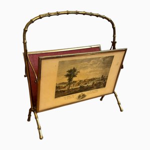 Holywood Regency Gold Plated Brass Magazine Rack in the style of Maison Jansen, Italy, 1950s