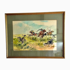 Enrique Castells Capuro, The Drove, Aquarelle Originale, 1970s